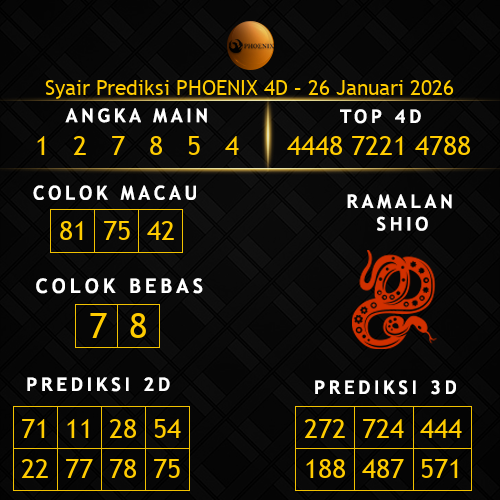 Prediksi Phoenix 4D Hari Ini 26-januari-2026