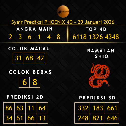 Prediksi Phoenix 4D Hari Ini 29-januari-2026