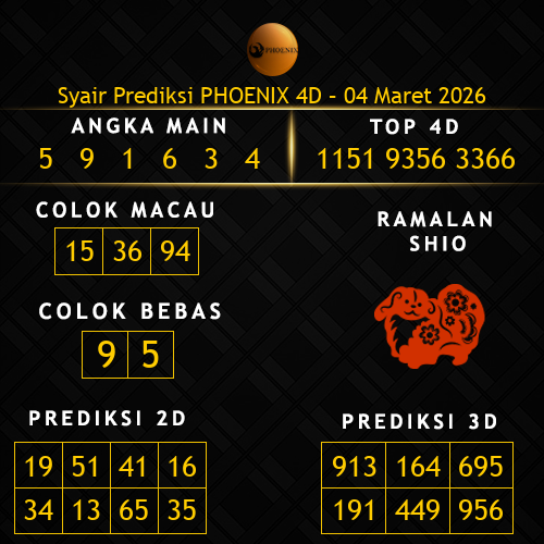 Prediksi Phoenix 4D Hari Ini 4-maret-2026