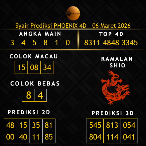Prediksi Phoenix 4D Hari Ini 6-maret-2026