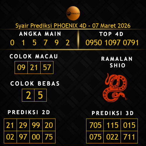 Prediksi Phoenix 4D Hari Ini 7-maret-2026