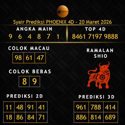 Prediksi Phoenix 4D Hari Ini 20-maret-2026