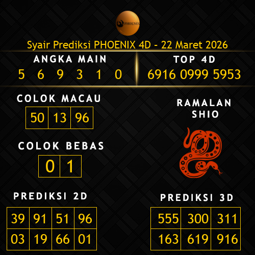 Prediksi Phoenix 4D Hari Ini 22-maret-2026
