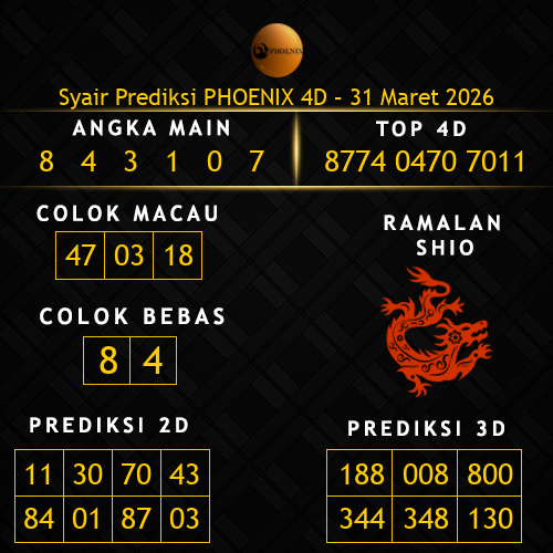 Prediksi Phoenix 4D Hari Ini 31-maret-2026