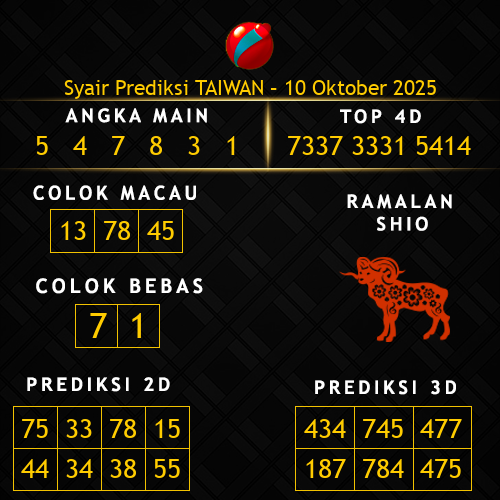 Prediksi Taiwan Hari Ini 10-oktober-2025