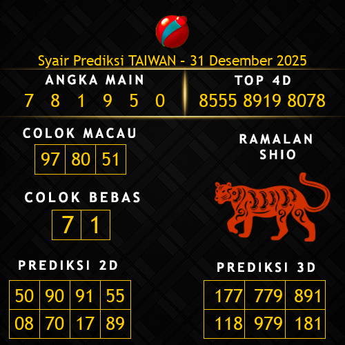 Prediksi Taiwan Hari Ini 31-desember-2025